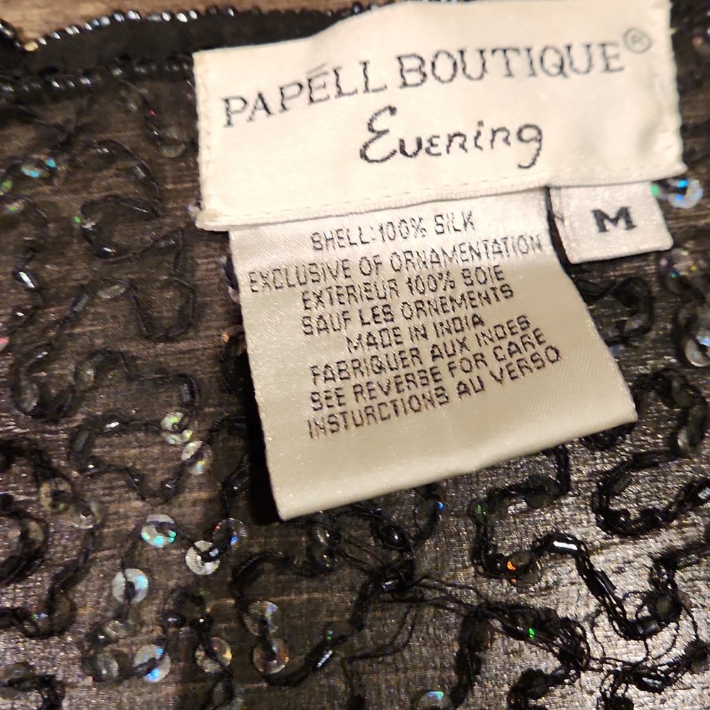 ❤️ VINTAGE ADRIANNA PAPELL BOUTIQUE EVENING BLACK SILK BEADED SEQUIN CARDIGAN, M - Picture 5 of 13